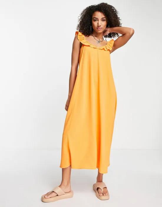 ruffle strap maxi dress in bright orange