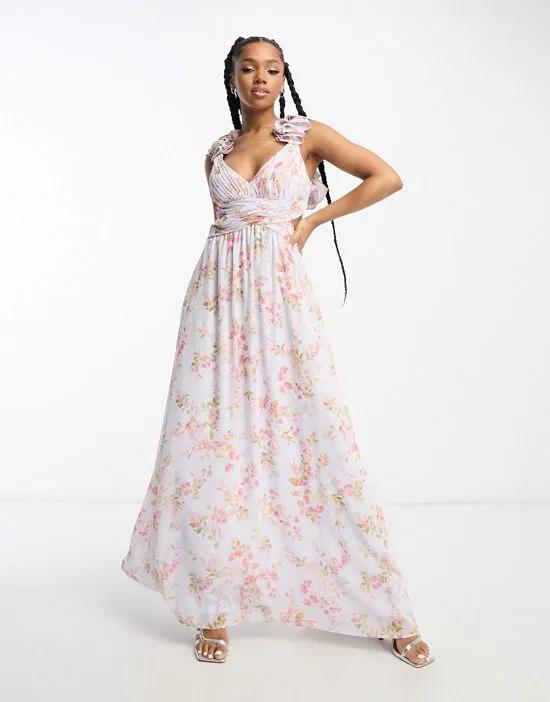 ruffle strap maxi dress in floral