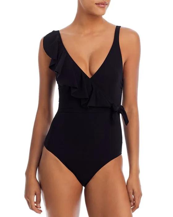 Ruffle Wrap Front Tummy Control One Piece Swimsuit