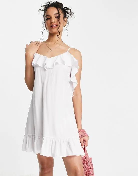 ruffled beach dress in white