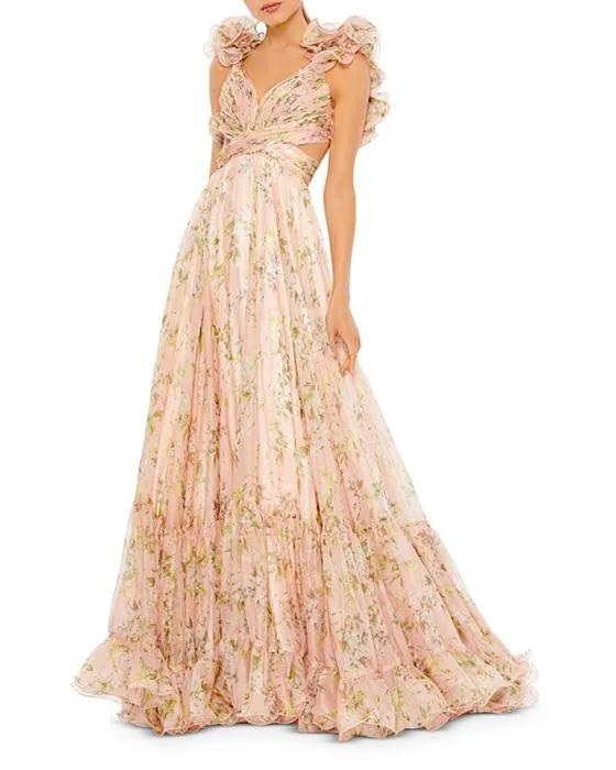Ruffled Floral Gown