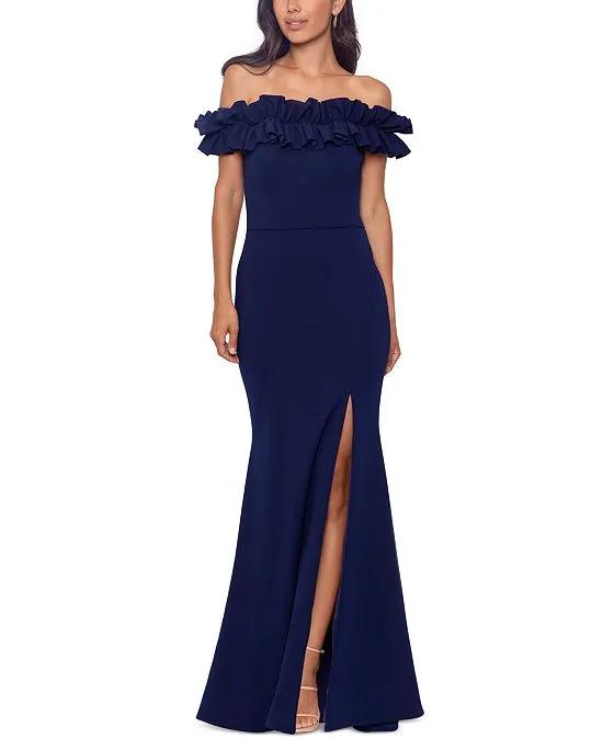 Ruffled Off-The-Shoulder Gown