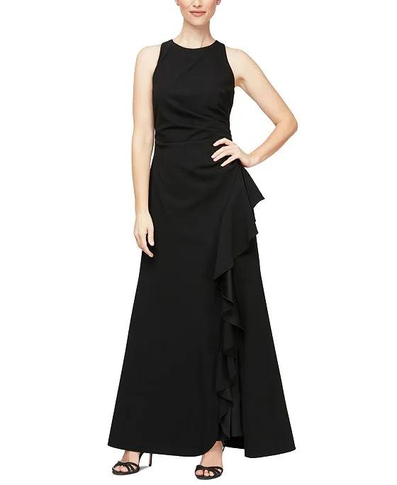 Ruffled Slit-Front Gown
