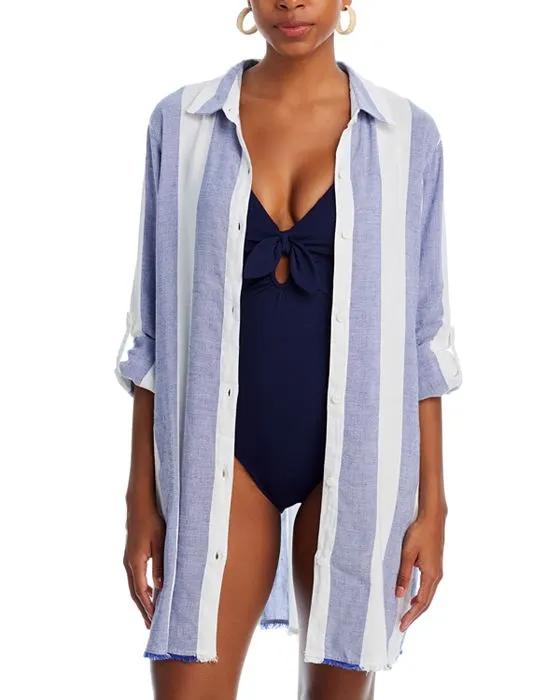 Rugby Beach Stripe Boyfriend Shirt Swim Coverup