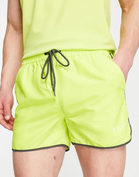 runner swim shorts with bound edge in lime green