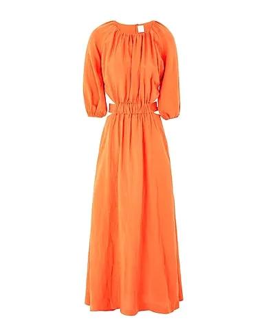 Rust Plain weave Long dress TENCEL PUFF-SLEEVE MIDI DRESS
