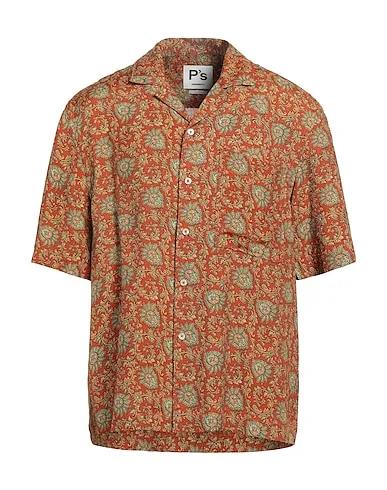 Rust Plain weave Patterned shirt