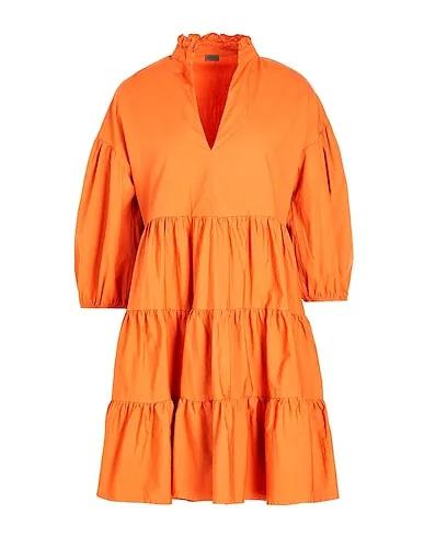 Rust Plain weave Short dress COTTON PUFF-SLEEVE SHORT DRESS