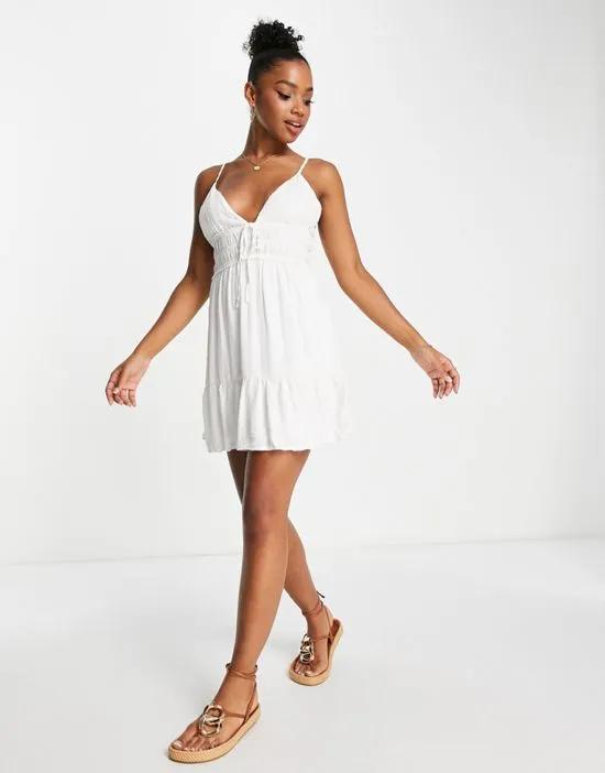 rustic cotton mini dress in white