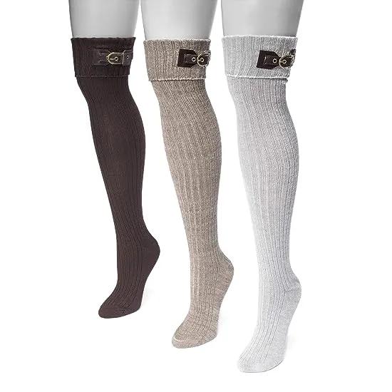 S Women's 3 Pair Buckle Cuff Over The Knee Socks
