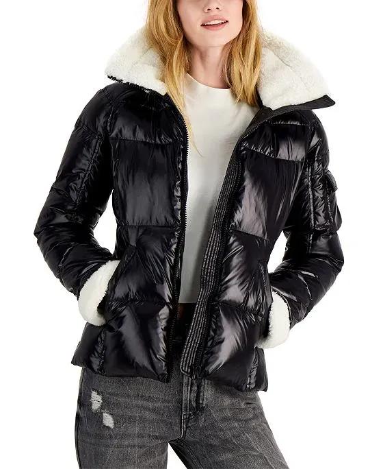 S13 Callie Faux-Sherpa-Trim Down Puffer Coat