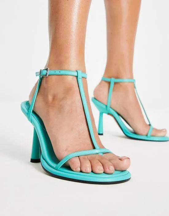 Sade premium leather round toe heeled sandal in turquoise
