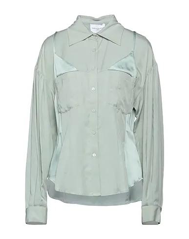 Sage green Cotton twill Solid color shirts & blouses