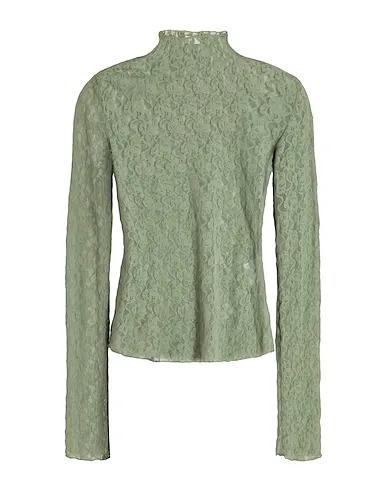 Sage green Lace Blouse LACE SECOND-SKIN MOCK-NECK TOP
