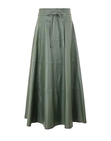 Sage green Maxi Skirts LEATHER FULL-VOLUME LONG SKIRT