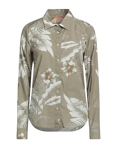 Sage green Plain weave Floral shirts & blouses