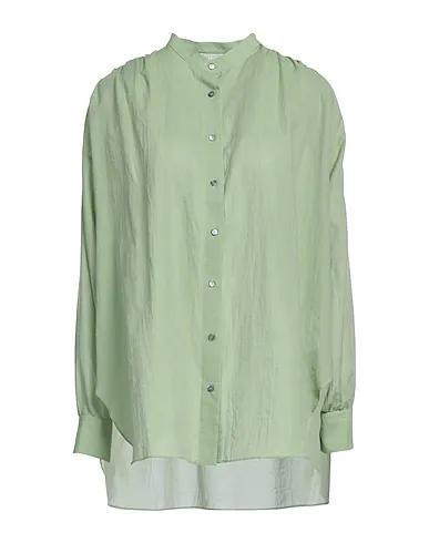 Sage green Plain weave Solid color shirts & blouses