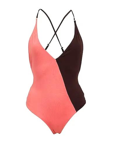 Salmon pink Synthetic fabric One-piece swimsuits
