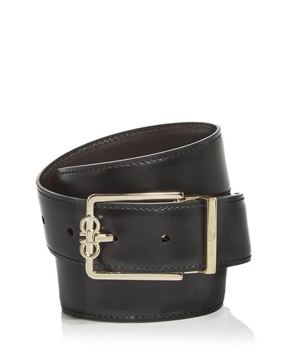 Salvatore Men's Double Gancini Buckle Reversible Leather Belt  