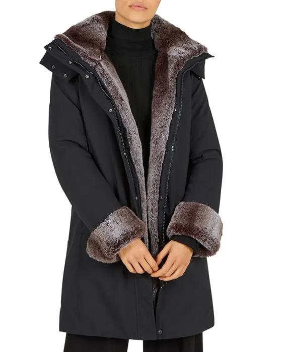 Samantha Faux Fur Trim Hooded Coat