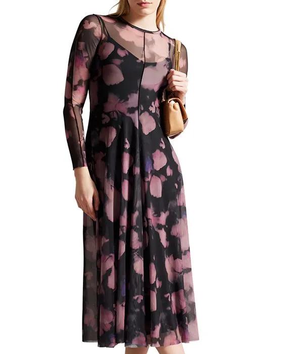Samiyah Floral Mesh Midi Dress