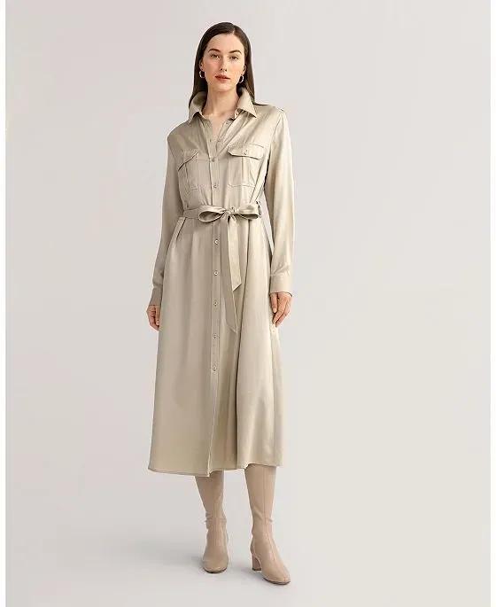 Sand-washed Pocket Trench Dress for Women