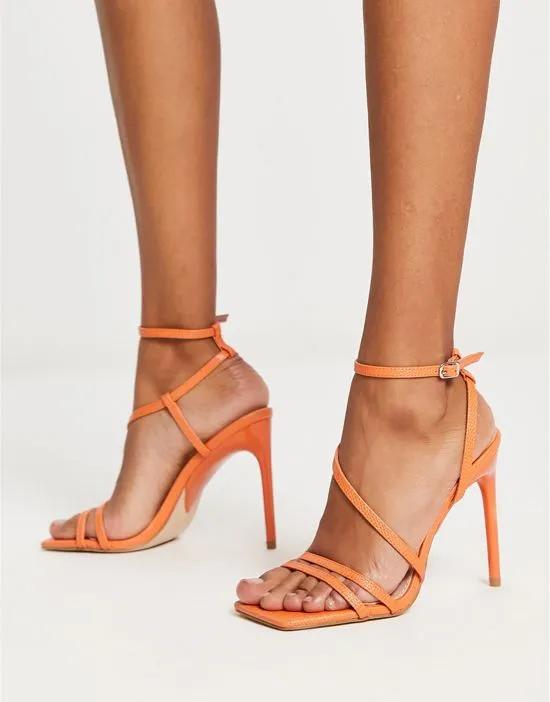 Santi strappy heeled sandals in orange snake