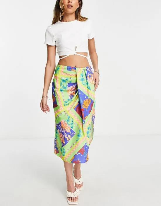 sarong midi skirt in tropical print