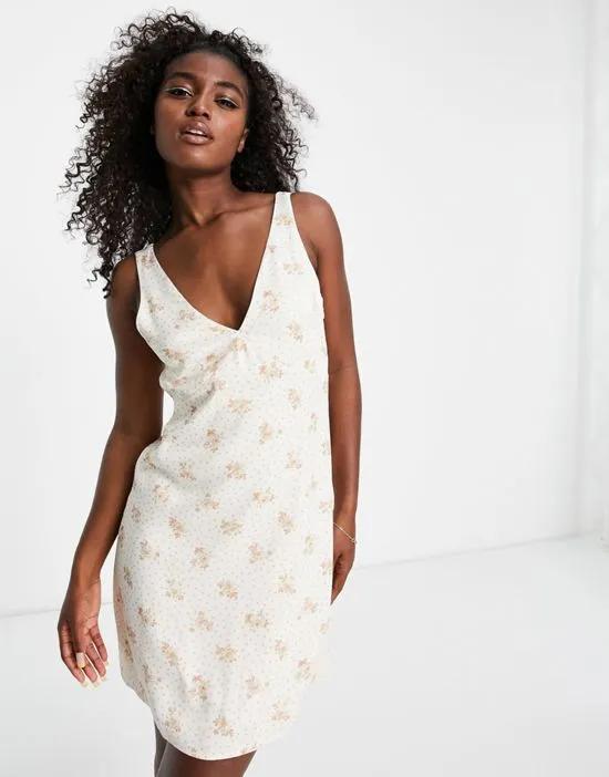 satin A-line mini dress in floral print