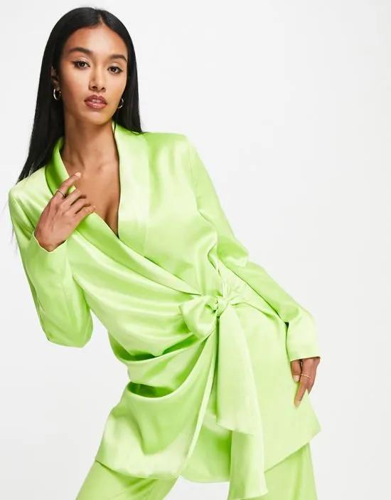 satin belted blazer dress in green - part of a set