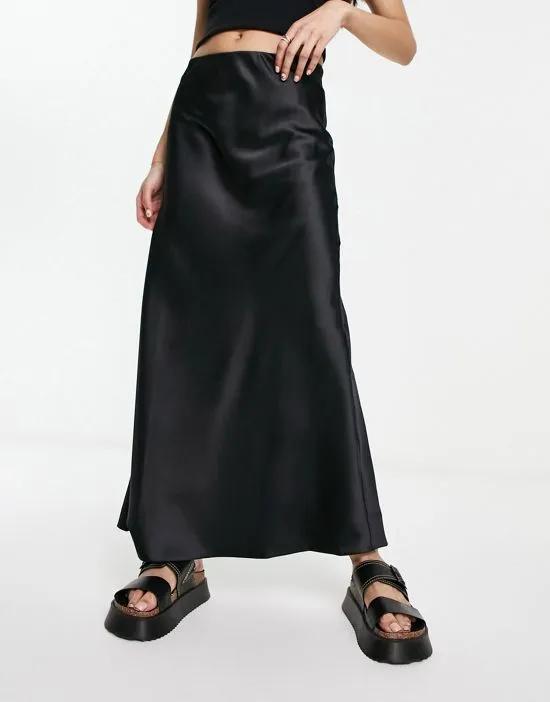 satin bias maxi skirt in black
