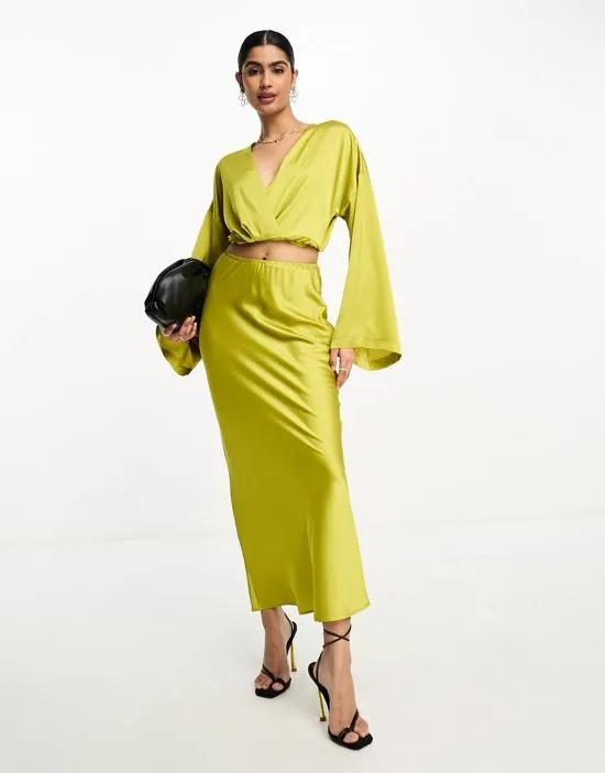 satin bias maxi skirt in chartreuse - part of a set