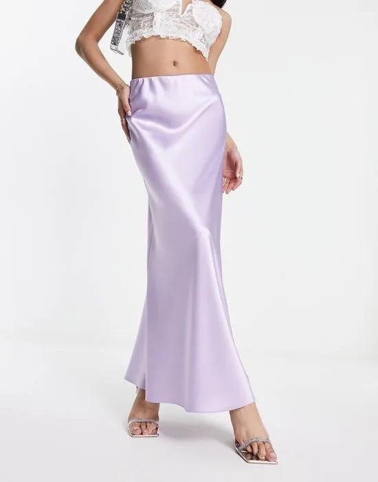 satin bias maxi skirt in lilac