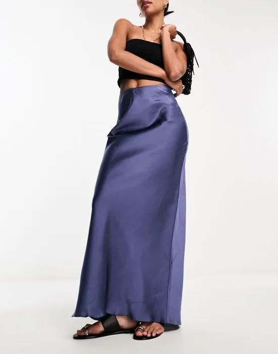 satin bias maxi skirt in navy