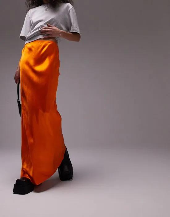 satin bias maxi skirt in orange