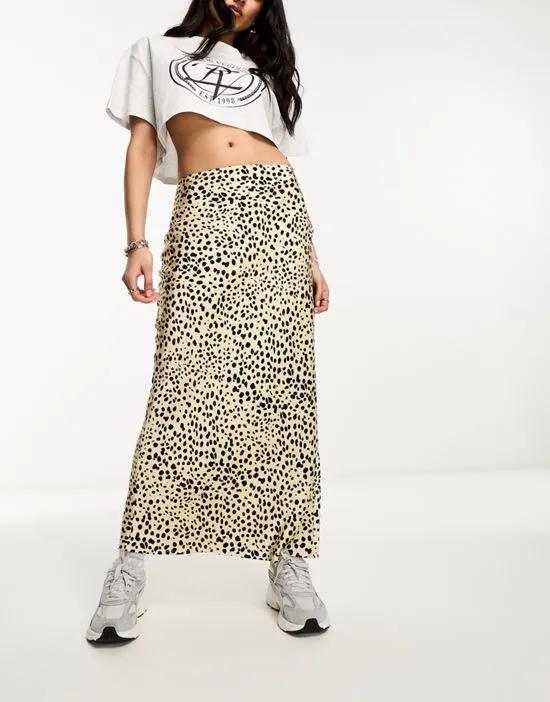 satin bias midi skirt in animal print