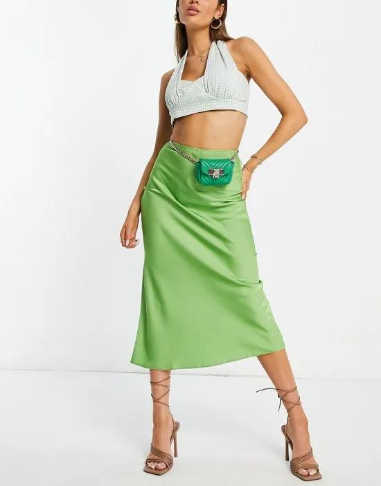 satin bias midi skirt in wasabi green
