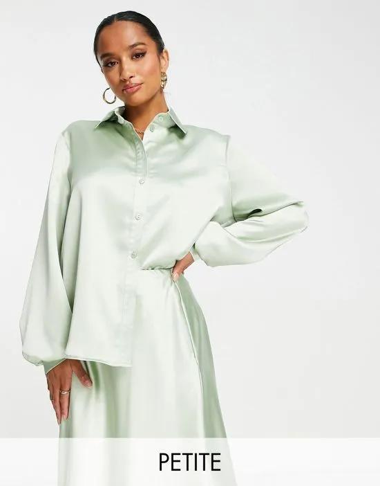 satin button up oversized shirt in sage - part of a set