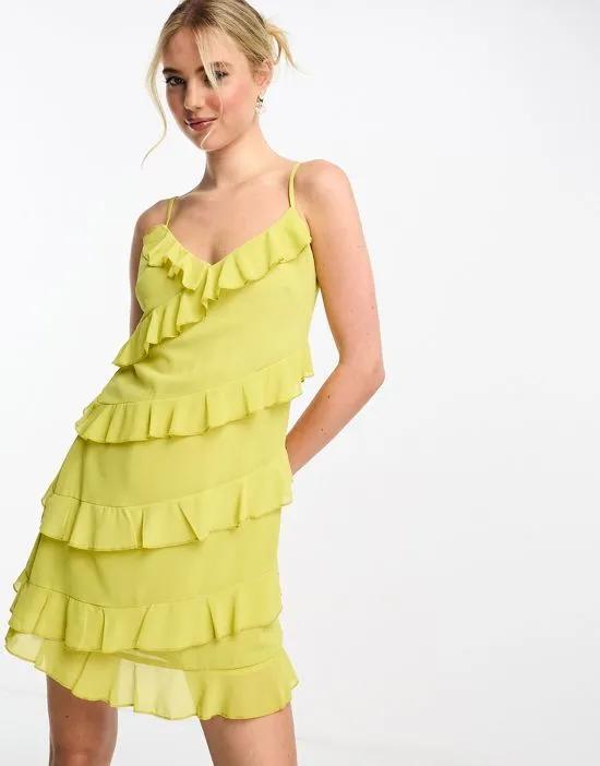 satin cami mini dress in chartreuse