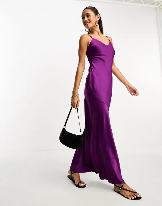 satin cami strap maxi dress in purple