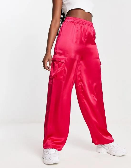 satin cargo pants in pink