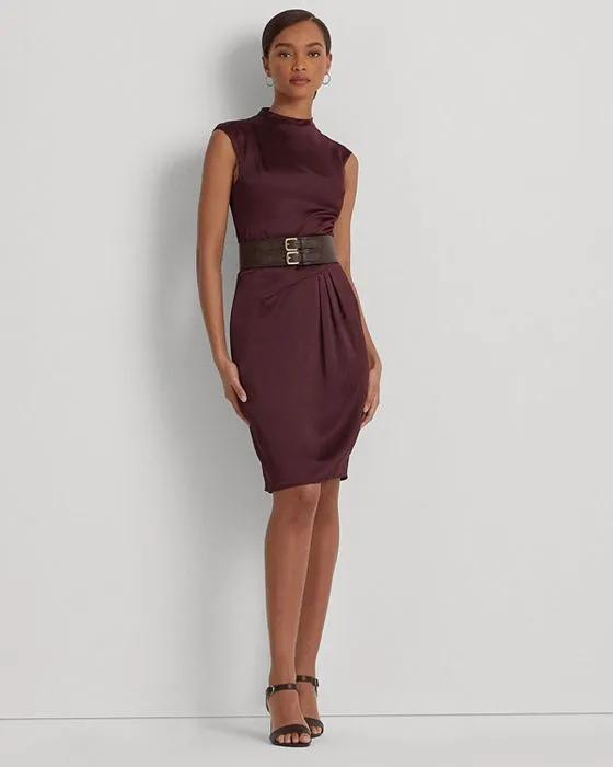 Satin Charmeuse Mock Neck Cocktail Dress