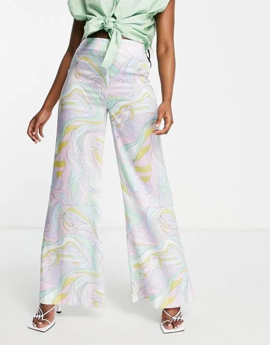 satin clean flare pants in paisley print