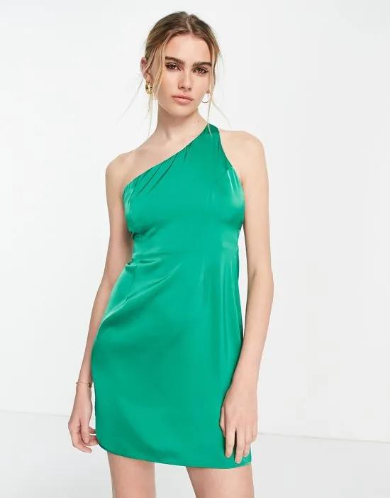satin double strap back mini dress in green