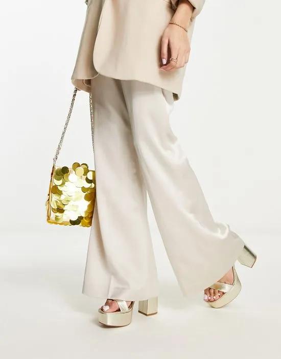 satin flare pants in champagne - part of a set