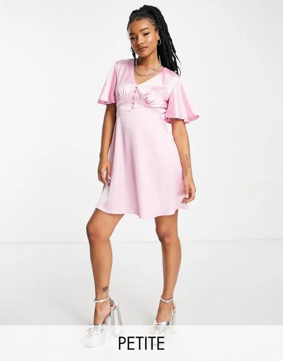 satin flutter sleeve mini dress in pink