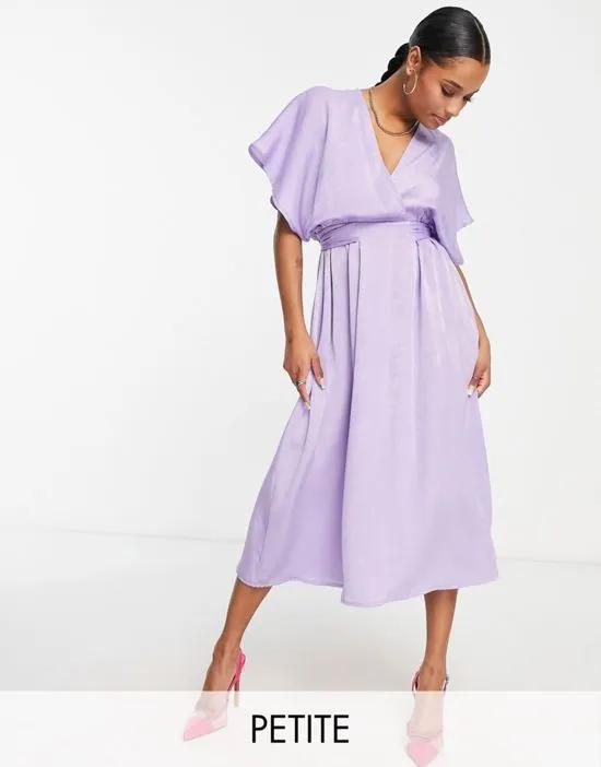 satin kimono sleeve mini dress in lilac