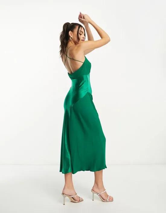 satin maxi dress in green