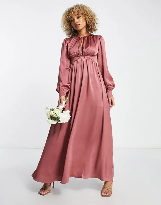 satin maxi dress with waist detail and keyhole in forever rose