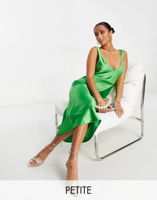 satin midi cami dress in bold green